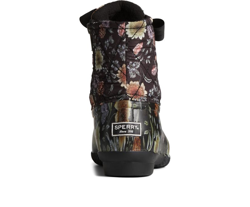 Botas Sperry Saltwater Floral Negras | SNEDCT364