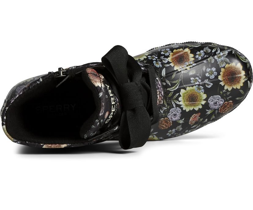 Botas Sperry Saltwater Floral Negras | SNEDCT364