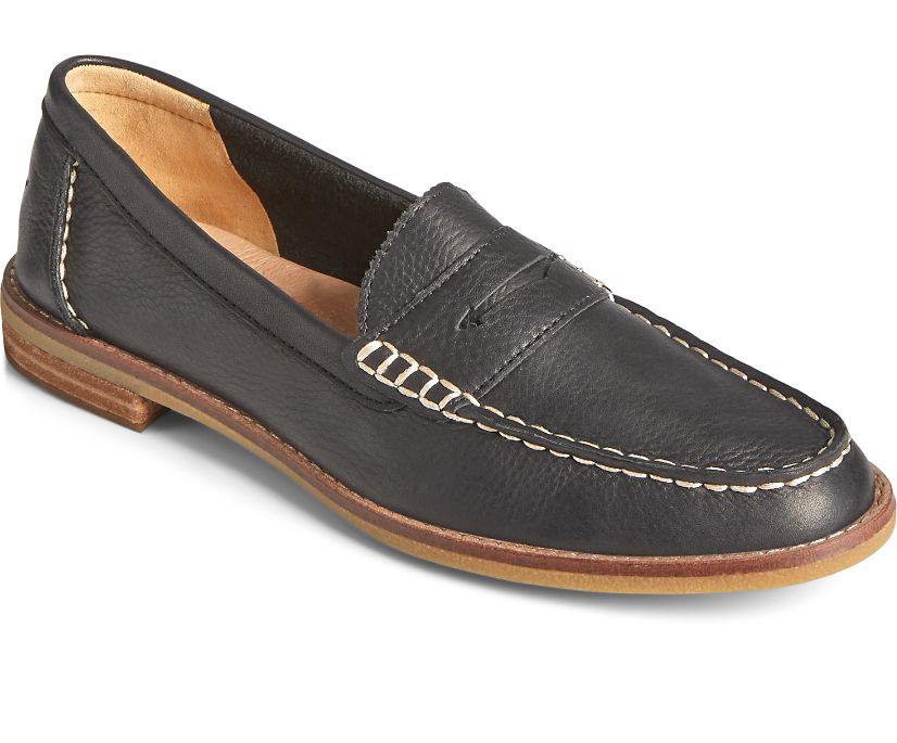 Loafers Sperry Seaport Penny Cuero Negras | HVRFSX504