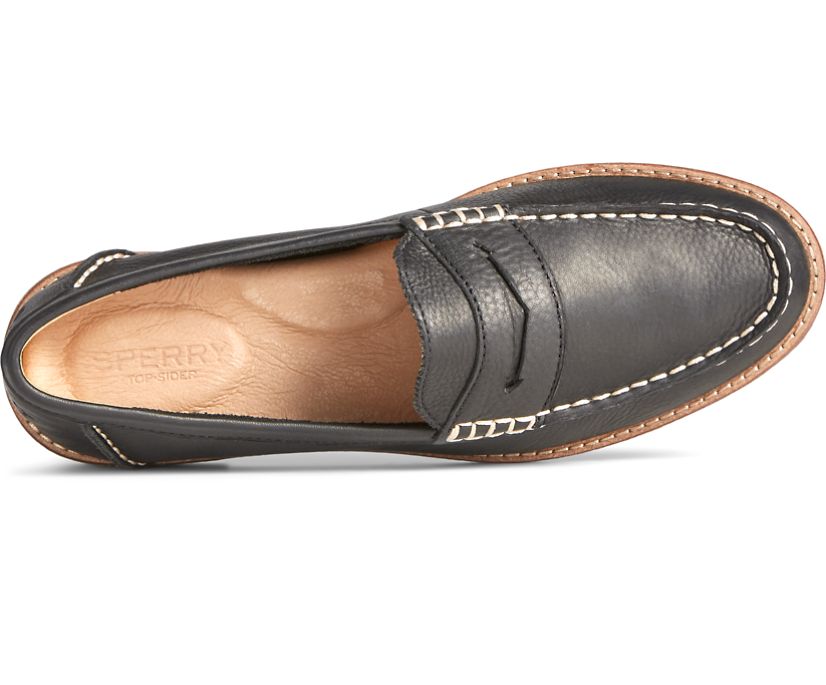 Loafers Sperry Seaport Penny Cuero Negras | HVRFSX504