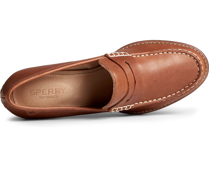 Loafers Sperry Seaport Penny Heel Cuero Marrones | HMOFWJ520