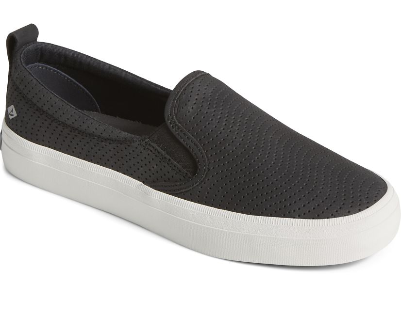 Zapatillas Sperry Crest Twin Gore Cuero Wave Perforated Negras | IDHAVZ857