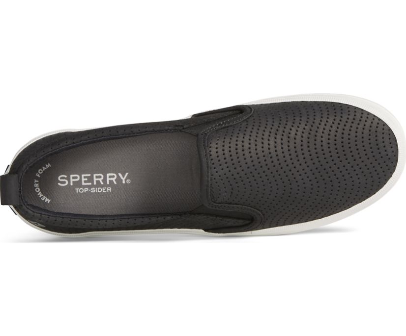 Zapatillas Sperry Crest Twin Gore Cuero Wave Perforated Negras | IDHAVZ857