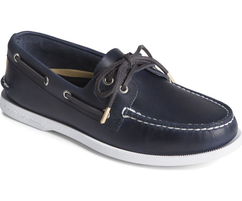 Zapatos del Barco Sperry Authentic Original 2-Eye Pull Up Cuero Azul Marino | BRXDNA108