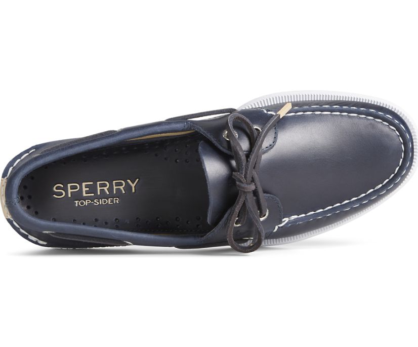 Zapatos del Barco Sperry Authentic Original 2-Eye Pull Up Cuero Azul Marino | BRXDNA108