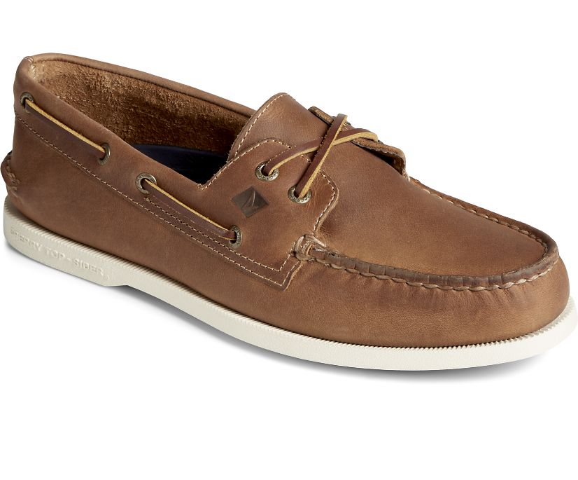 Zapatos del Barco Sperry Authentic Original Cross Lace Cuero Marrones | KOUVEH261