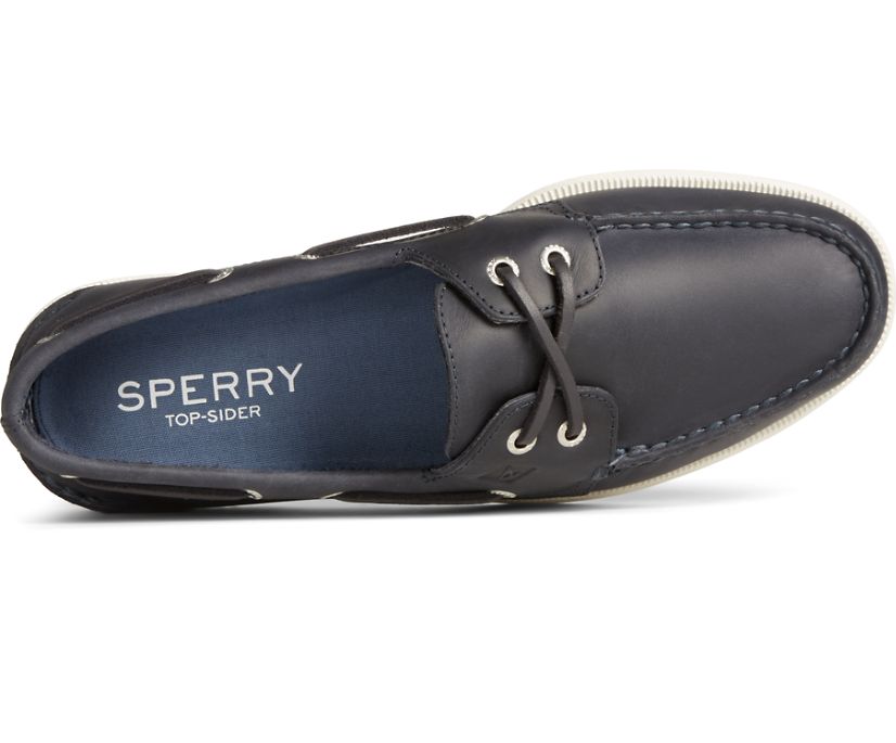 Zapatos del Barco Sperry Authentic Original Cross Lace Cuero Azul Marino | PCKIDY265