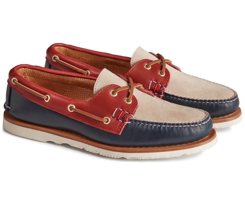 Zapatos del Barco Sperry Gold Cup Handcrafted in Maine Authentic Original Tri-Tone Azul Marino Rojas Blancas | VCWNDH358