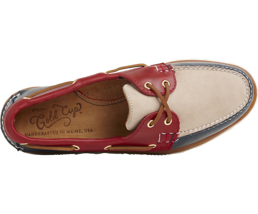 Zapatos del Barco Sperry Gold Cup Handcrafted in Maine Authentic Original Tri-Tone Azul Marino Rojas Blancas | VCWNDH358