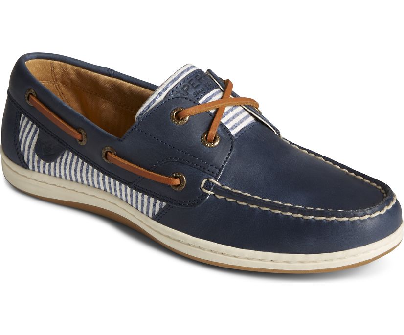 Zapatos del Barco Sperry Koifish Cuero Seersucker Azul Marino | LBUNIE032