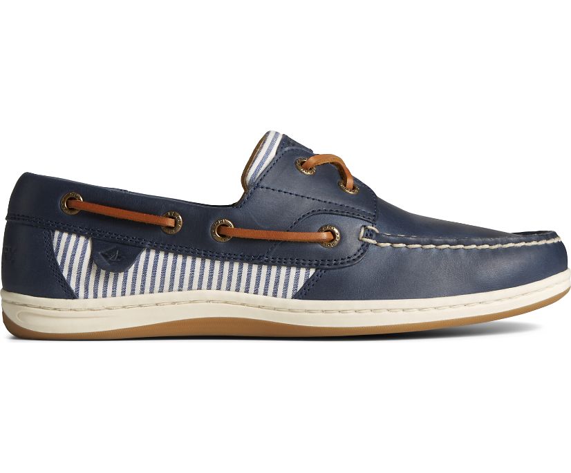 Zapatos del Barco Sperry Koifish Cuero Seersucker Azul Marino | LBUNIE032