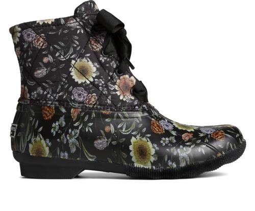 Botas Sperry Saltwater Floral Negras | SNEDCT364